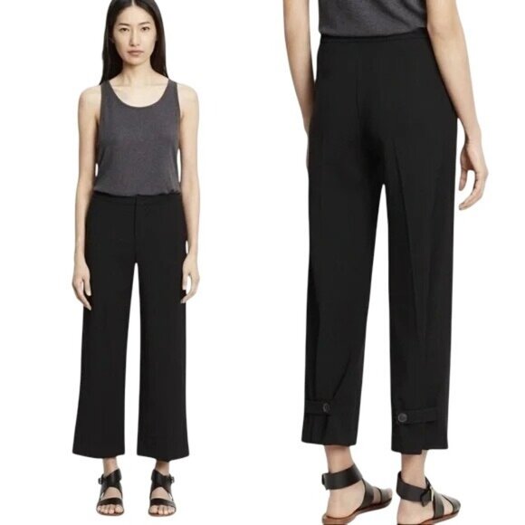 Vince‎ Womens 8 Black Wool Blend Soft Tailoring Culotte Adjustable Ankle Pants - Picture 1 of 14
